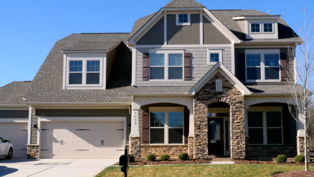 Push in establishing shot of a modern generic suburban middle class home