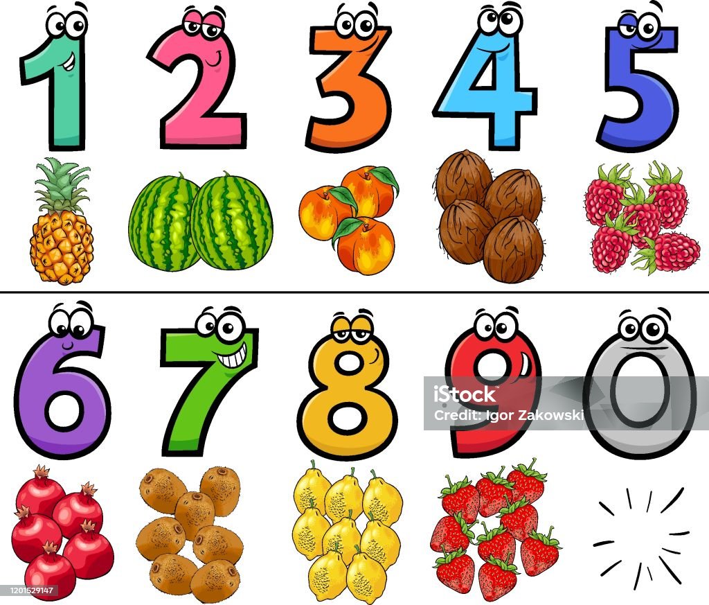 Ilustración de Números De Dibujos Animados Educativos Establecidos Con  Frutas y más Vectores Libres de Derechos de Contar - iStock