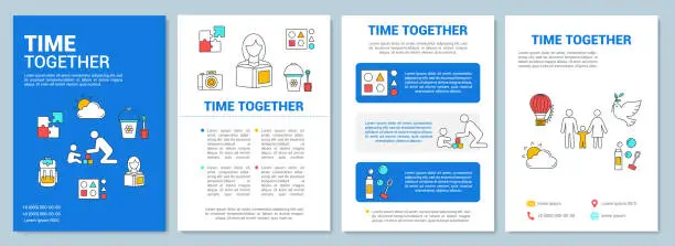Vector illustration of Time together brochure template layout. Kids games. Walk in park. Flyer, booklet, leaflet print design with linear illustrations. Vector page layouts for magazines, annual reports, advertising posters