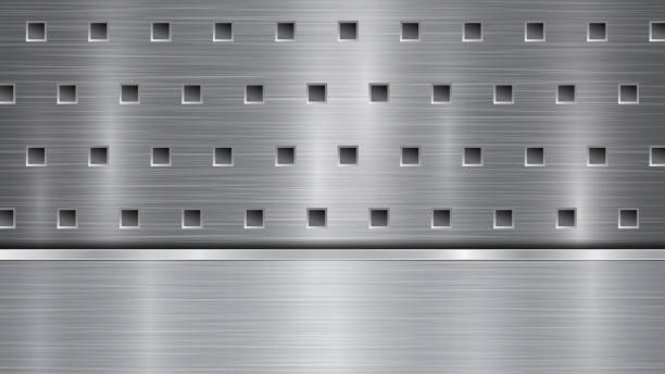istock Metal background with holes and a polished plate 1201533075