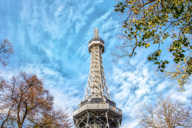 Prague, Czech Republic - October 26, 2019: Famous Petrin loookout tower in Prague look like Eiffel tower