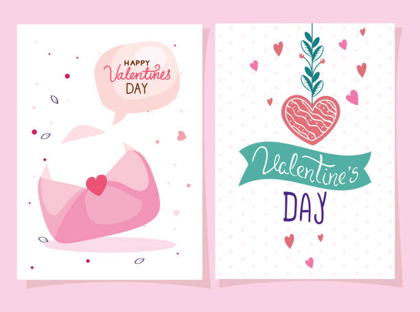 set cards of happy valentines day with decoration set cards of happy valentines day with decoration vector illustration design valentines day stock illustrations