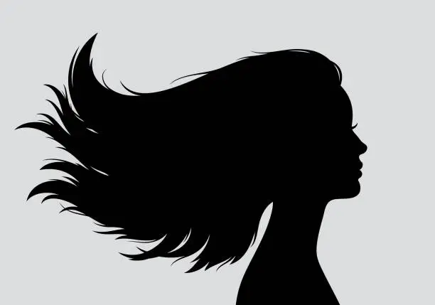 Vector illustration of Beautiful young girl with long hair head silhouette
