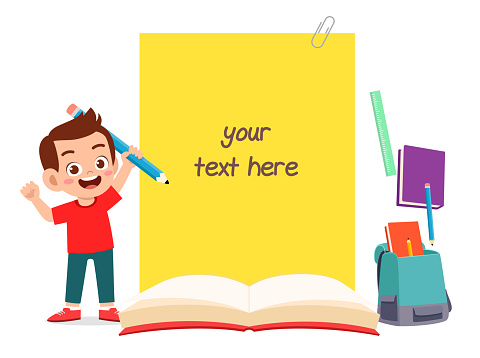 Child Notebook Background Happy Cute Little Kid Boy Notebook Template Stock Illustration ...