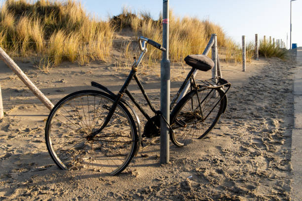 istock Bicycle left behind on the beach in Holland in the dunes 1201547331