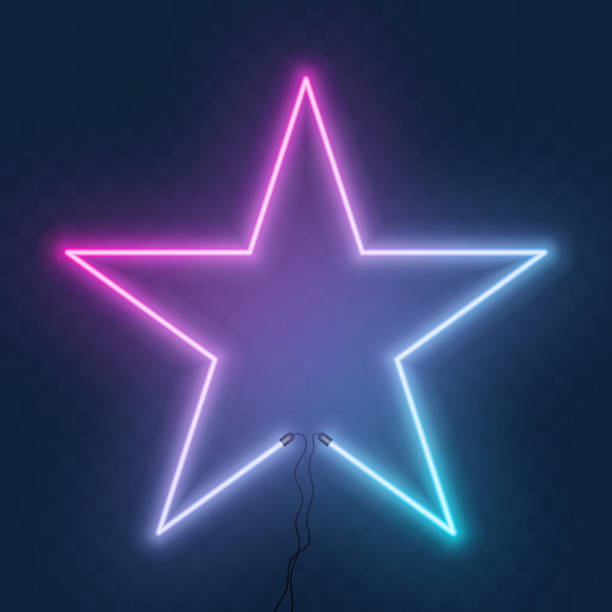 istock Abstract Neon Star frame. Electric Border. Night Club Sign. 3d Retro Light Starry Signboard With Shining Neon Effect. Techno Glowing Frame On Dark Blue Backdrop. Colorful Vector Illustration 1201549127