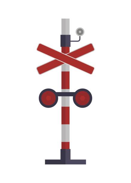Railroad crossing sign. Simple flat illustration. Simple flat illustration of railroad crossing sign railway signal stock illustrations