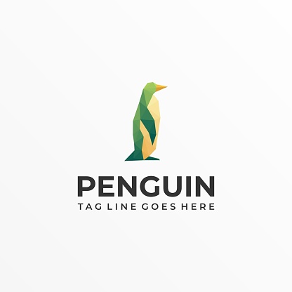 Vector Illustration Penguin Stands Low Poly.