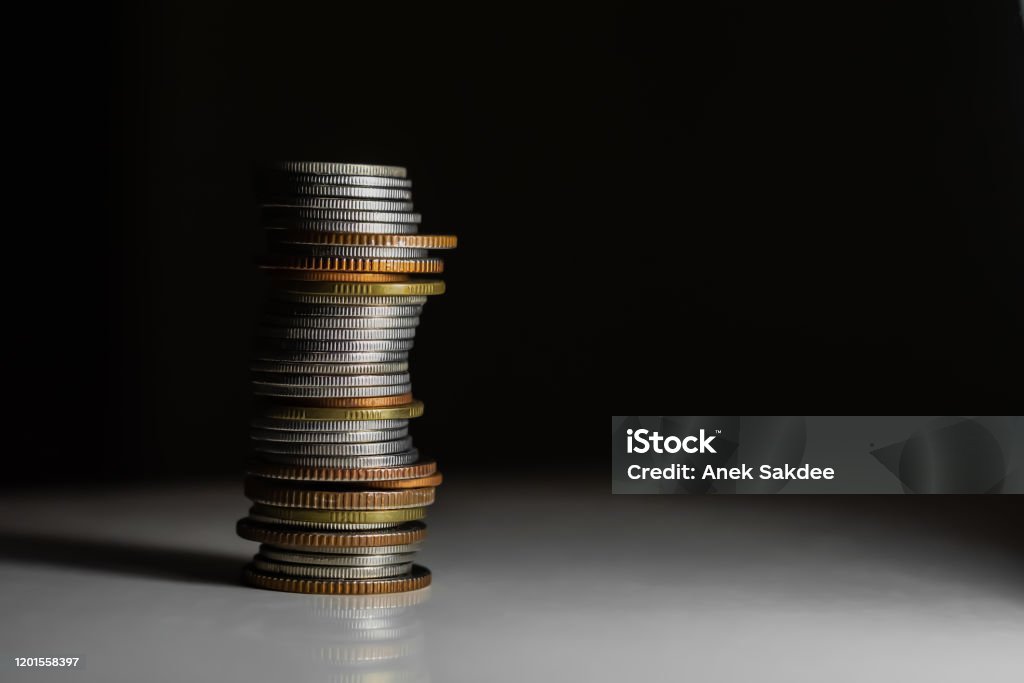 Black Coin Stack Coins Stack On Black Stock Photo - Download Image Now - Banking, Black ...