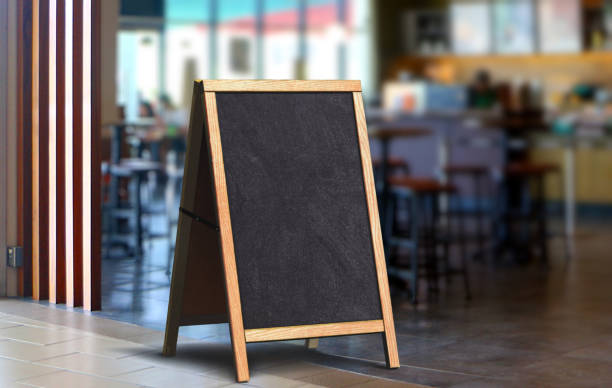 istock Restaurant sidewalk chalkboard sign board stand 1201568258
