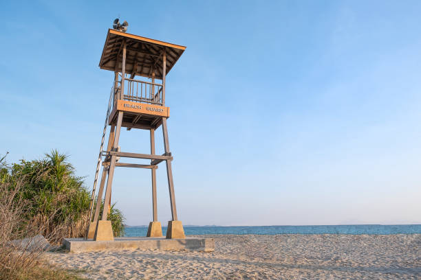 istock A tall wooden beach guard in the afternoon. 1201573953