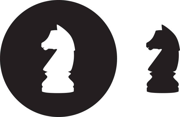 illustrazioni stock, clip art, cartoni animati e icone di tendenza di icona del pezzo di scacchi cavaliere nero - black hobbies chess knight chess