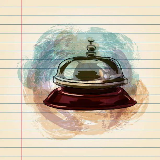 Vector illustration of Service bell Drawing on Ruled Paper