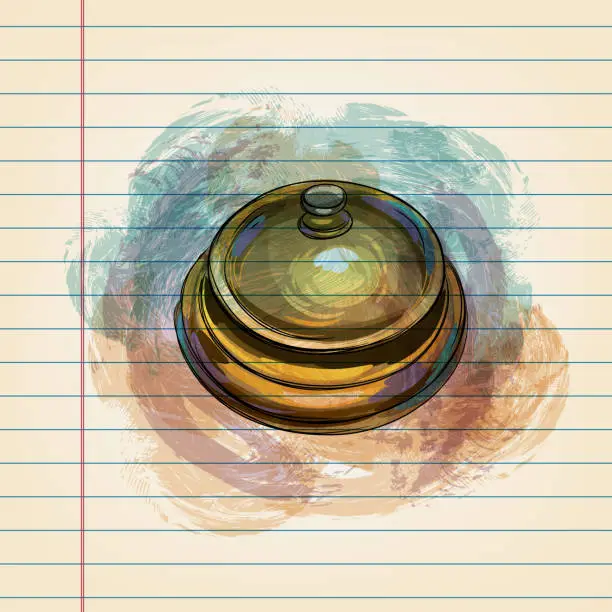 Vector illustration of Service bell Drawing on Ruled Paper