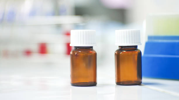 istock Blank brown bottle reagent in laboratory. 1201591764