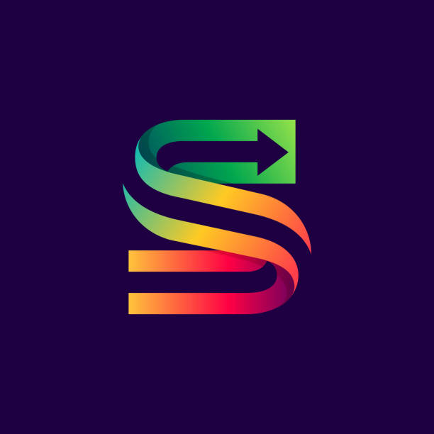 Letter S logo with arrow inside. Vector bright colours typeface for delivery labels, business headlines, finance posters, sport cards etc. letter s stock illustrations