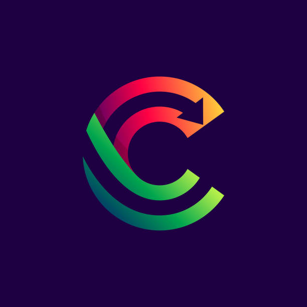 Letter C logo with arrow inside. Vector bright colours typeface for delivery labels, business headlines, finance posters, sport cards etc. letter c stock illustrations