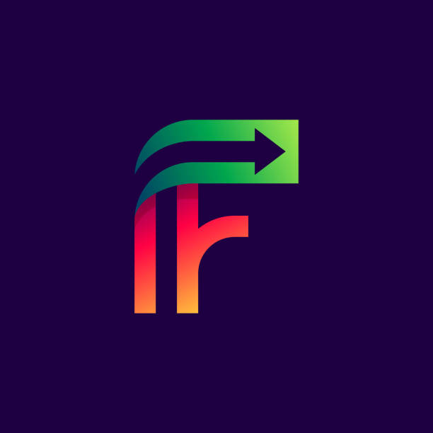 Letter F logo with arrow inside. Vector bright colours typeface for delivery labels, business headlines, finance posters, sport cards etc. letter f stock illustrations