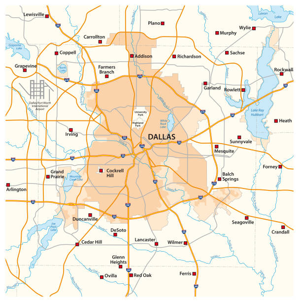 übersicht und straßenkarte von texas stadt dallas - dallas stock-grafiken, -clipart, -cartoons und -symbole