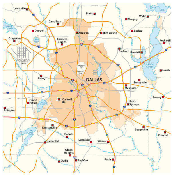 overview and street map of texas city dallas overview and street map of texas city dallas texas road stock illustrations