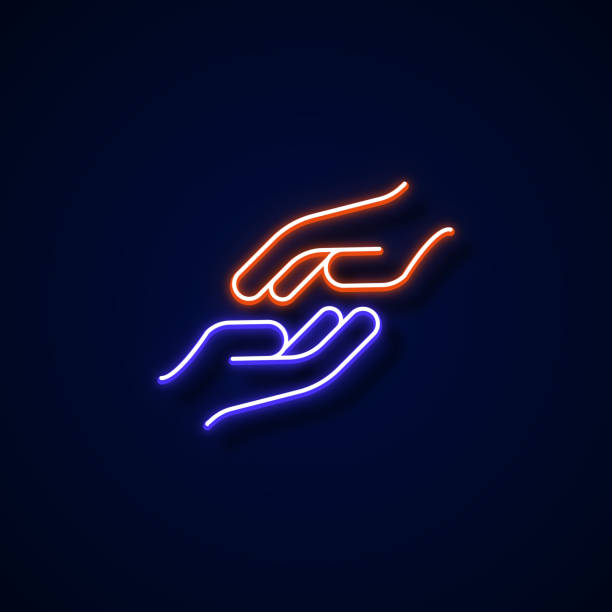 A Helping Hand Icon Neon Style, Design Elements A Helping Hand Icon Neon Style, Design Elements giving tuesday stock illustrations