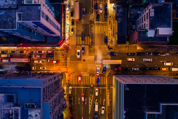 istock Drone view of intersection in Hong Kong Downtown. 1201600886
