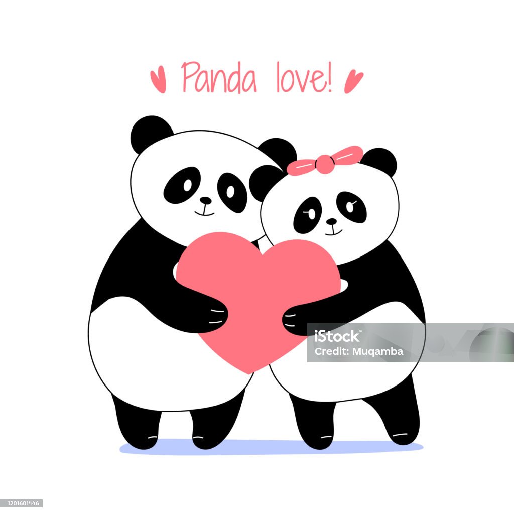 Sweet Lovely Cute Panda Couple Illustration Holding Heart Sign With Panda  Love Typography Celebrating Valentines Day Stock Illustration - Download  Image Now - iStock