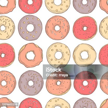 istock Hand drawn donuts. Vector   pattern 1201603259