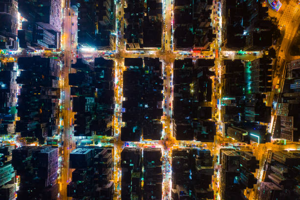 istock Drone view of intersection in Hong Kong Downtown. 1201604083