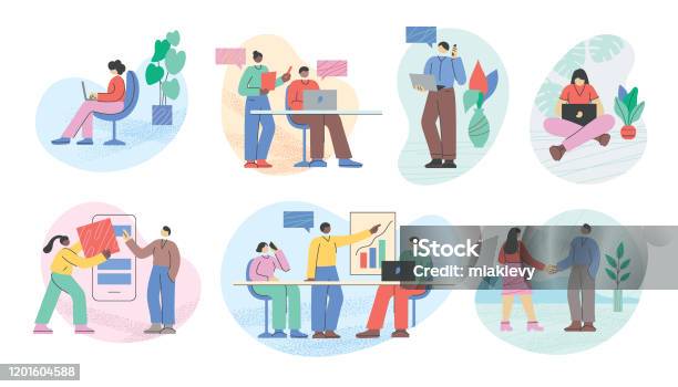 Życie Biurowe Ludzi Biznesu - Stockowe grafiki wektorowe i więcej obrazów Ilustracja - Ilustracja, Ludzie, Biuro