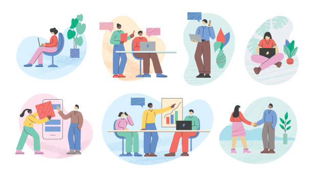 деловые люди офисной жизни - технология иллюстрации stock illustrations