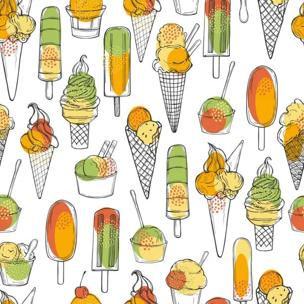 Vector illustration of Hand drawn  ice cream. Vector  pattern