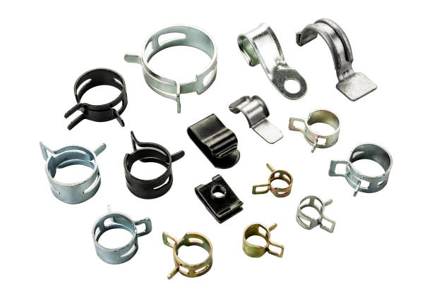 group of different type and size of hose clips and clamps for industrial use
