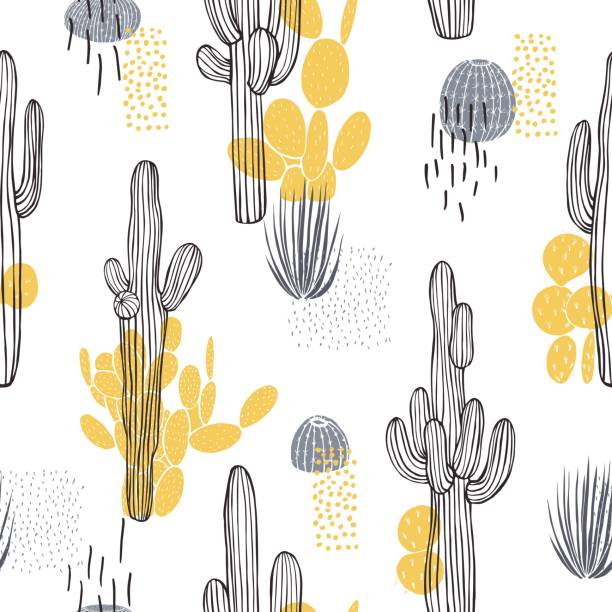 illustrazioni stock, clip art, cartoni animati e icone di tendenza di piante del deserto, cactus. modello vettoriale. - cactus thorns