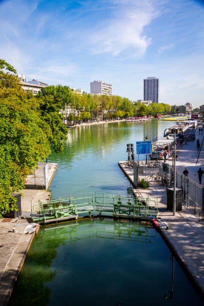PARIS/FRANCE - SEPTEMBER 6, 2019 : Lock and Dock of la Villette