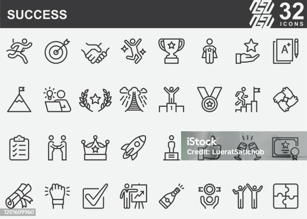 Success Line Icons Stock Illustration - Download Image Now - Icon, Winning, Beginnings