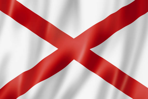 Alabama flag, united states waving banner collection. 3D illustration