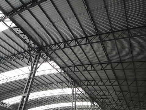 Metal structure under metal roof.Roof steel structure the design.