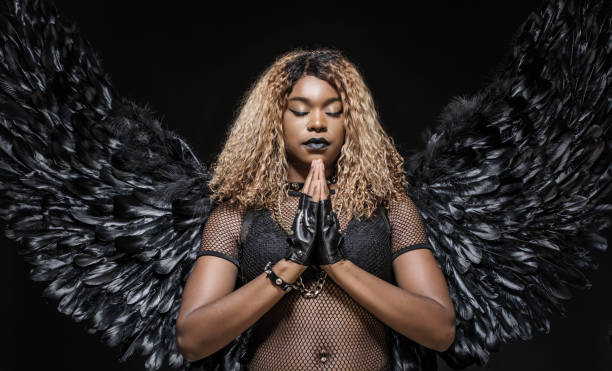 Black Winged Female Warrior Military Angel