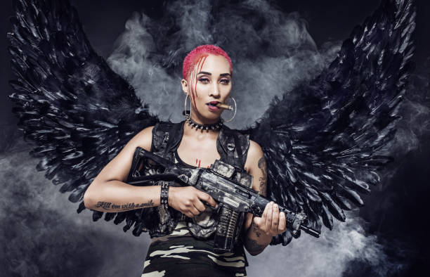 Black Winged Female Warrior Military Angel