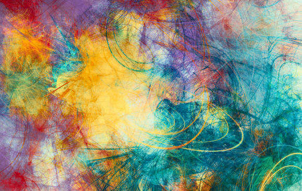 Digital painted texture. Dynamic iridescent brush strokes of paint. Multi color pattern. Abstract art