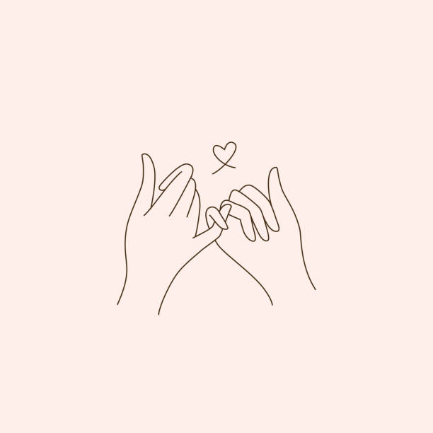 wektor abstrakcyjny szablon logo w modnym liniowym stylu minimalistycznym - dotykanie rąk - szablon tatuażu - koncepcja miłości i przyjaźni - couple stock illustrations