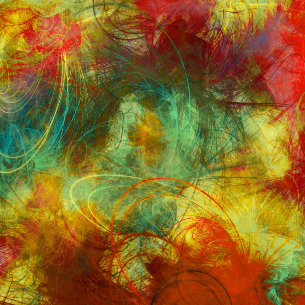 istock Artistic drawing texture. Chaotic paint smears in red and yellow tones. Geometric pattern. Abstract decor 1201616747