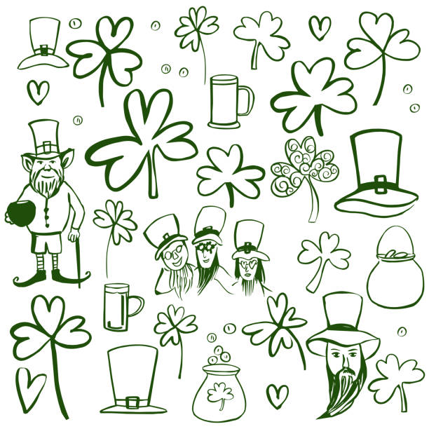 ilustrações, clipart, desenhos animados e ícones de o dia de são patrício. ilustração de esboço. - spring clover leaf shape clover sketch