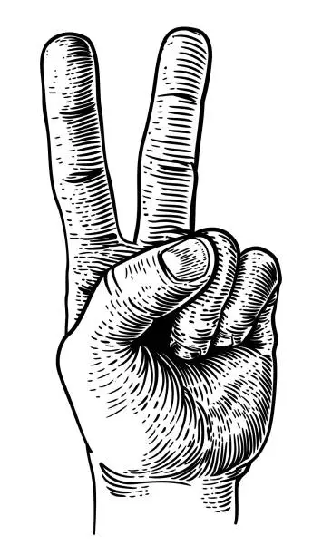 Vector illustration of Peace Victory Hand Two Finger Sign