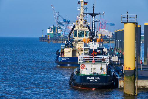 Bremerhaven, Germany, January 16., 2020: The multi-purpose ship Paulina, a converted former tugboat, in the outer harbour.