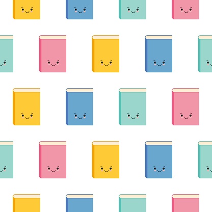 Books Pattern Cartoon Funny Cute Book Character Seamless Pattern Cartoon Vector Illustration ...