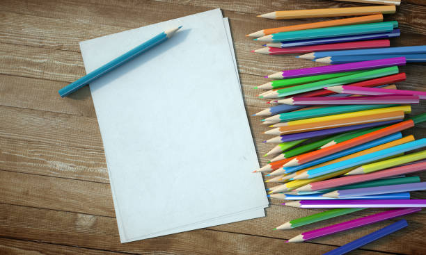 istock Blank paper and colors on wood 1201632992