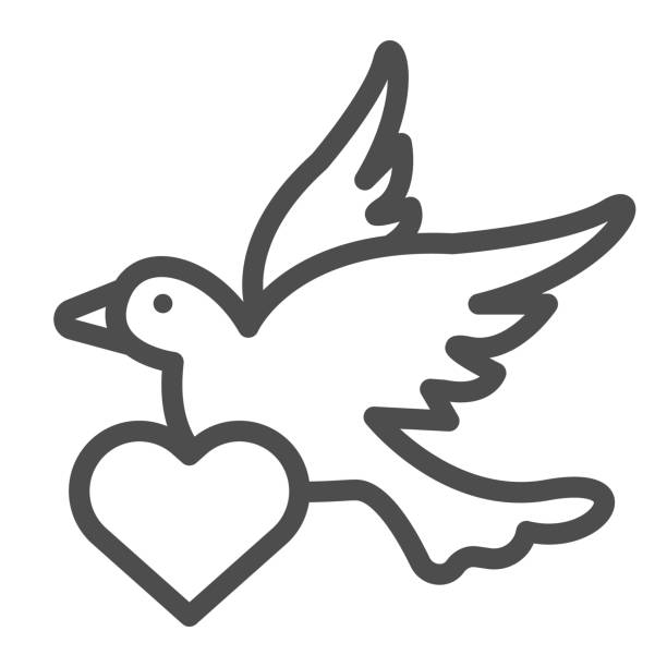 Dove With Heart Line Icon Romantic Dove Carrying A Heart