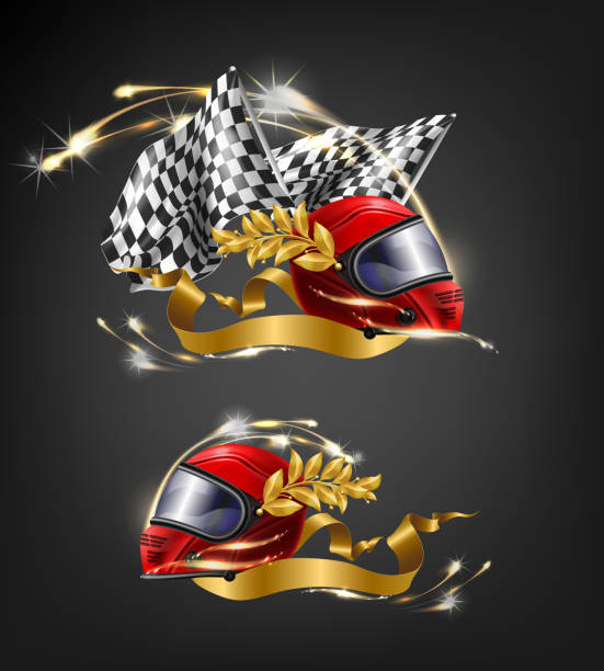 ilustraciones, imágenes clip art, dibujos animados e iconos de stock de auto sport racing victoria concepto vectorial realista - helmet crash helmet motorized sport auto racing